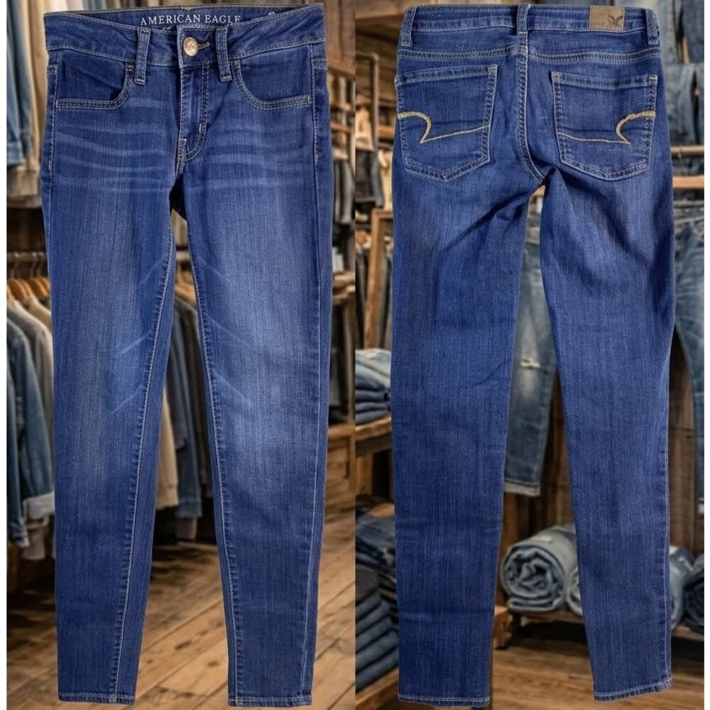 American Eagle Super Stretch Dark Wash Denim Jegging Jeans Women's Size 00 24x27
